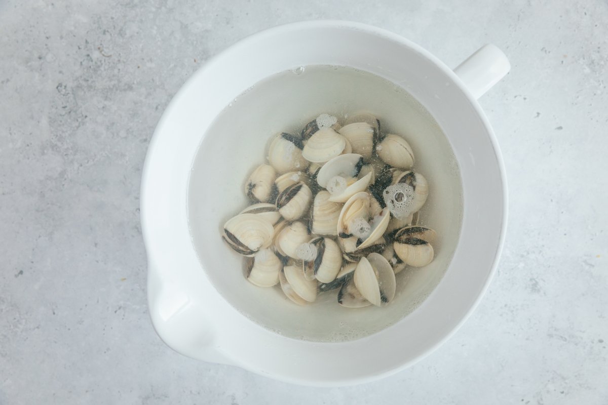 Almejas en remojo para los spaghetti alle vongole