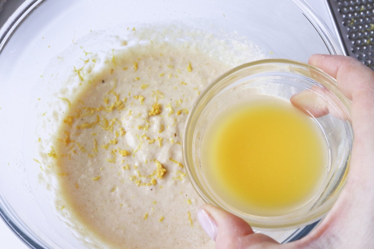 We add melted butter to the dough for gluten-free pancakes