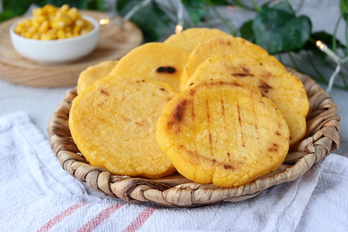 Homemade arepas with precooked yellow corn