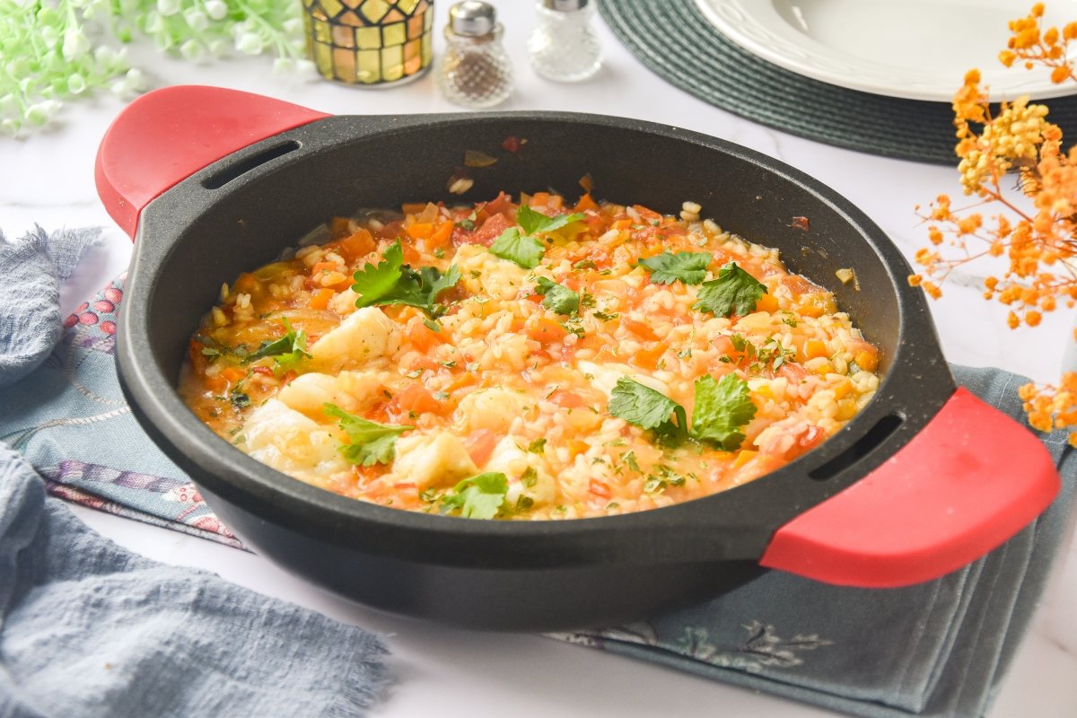 Arroz de tamboril listo para comer