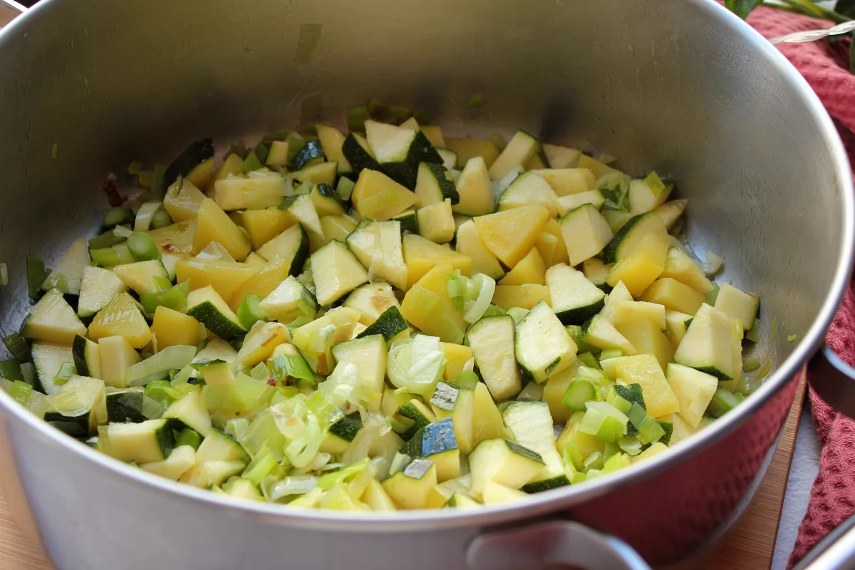 Aspecto de los vegetales en proceso de cocción *