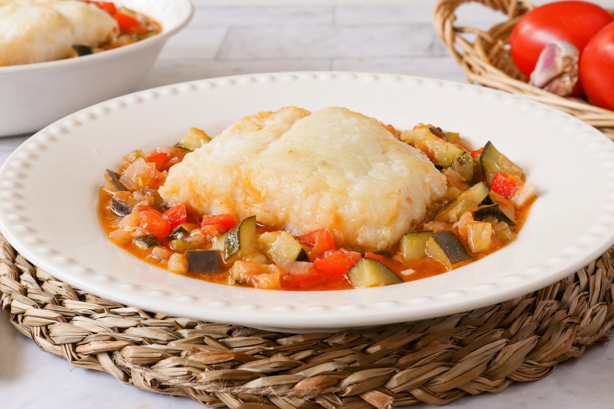 Bacalao al punto de sal con samfaina