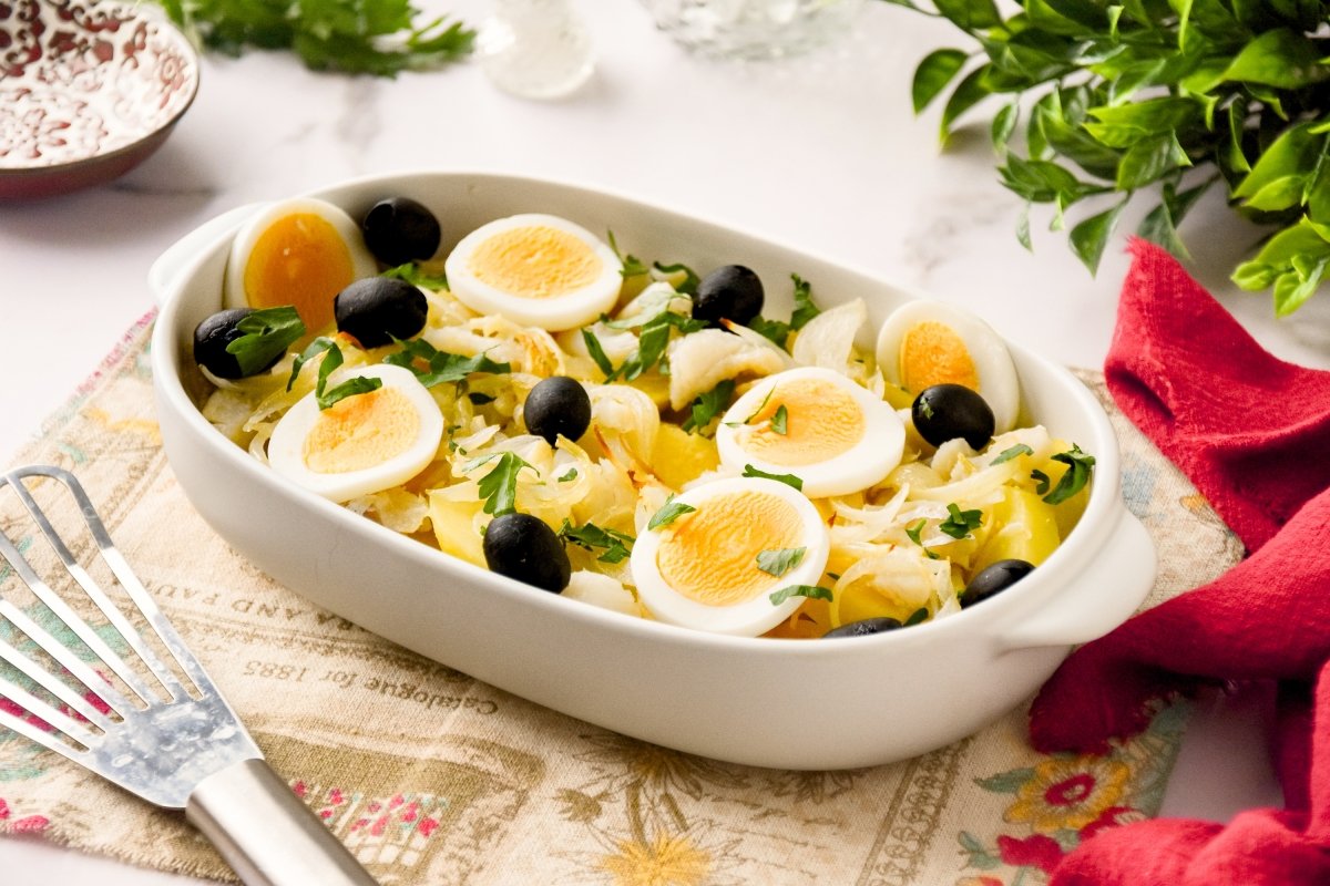 Bacalhau à Gomes de Sá listo para comer