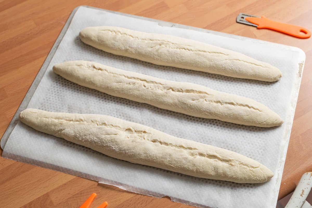Baked baguettes before putting in the oven