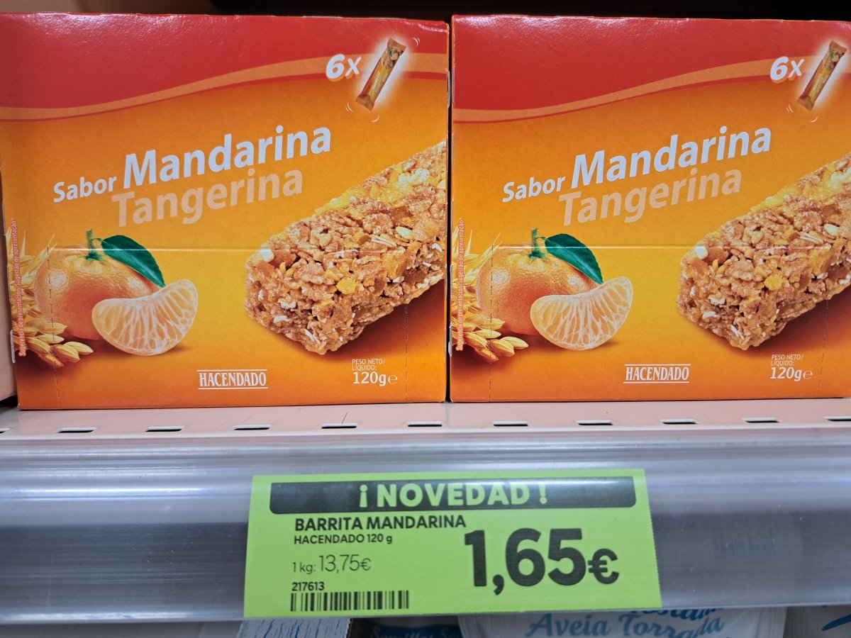 Barritas de cereales sabor mandarina Hacendado 0% azúcares añadidos