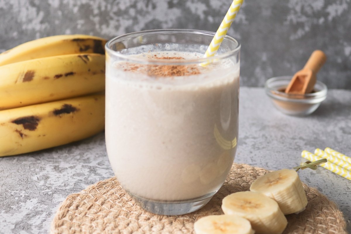 Banana smoothie close up photo