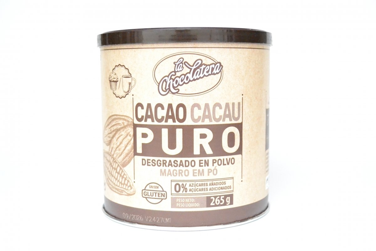 Bote de cacao puro de Mercadona fabricado por Chocolates Valor