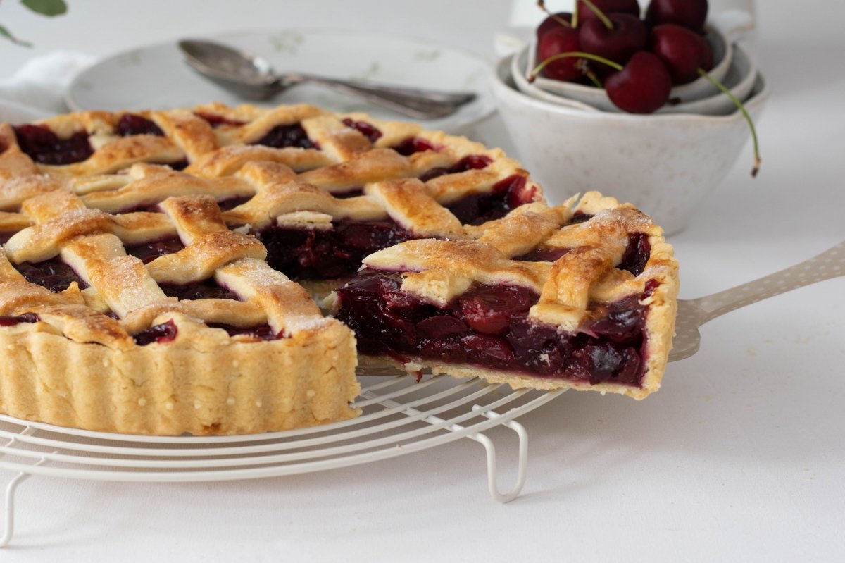 Cherry pie or American cherry pie on the plate