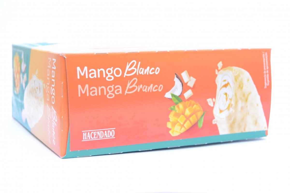 Cierre de la caja de helados de mango y chocolate blanco Hacendado