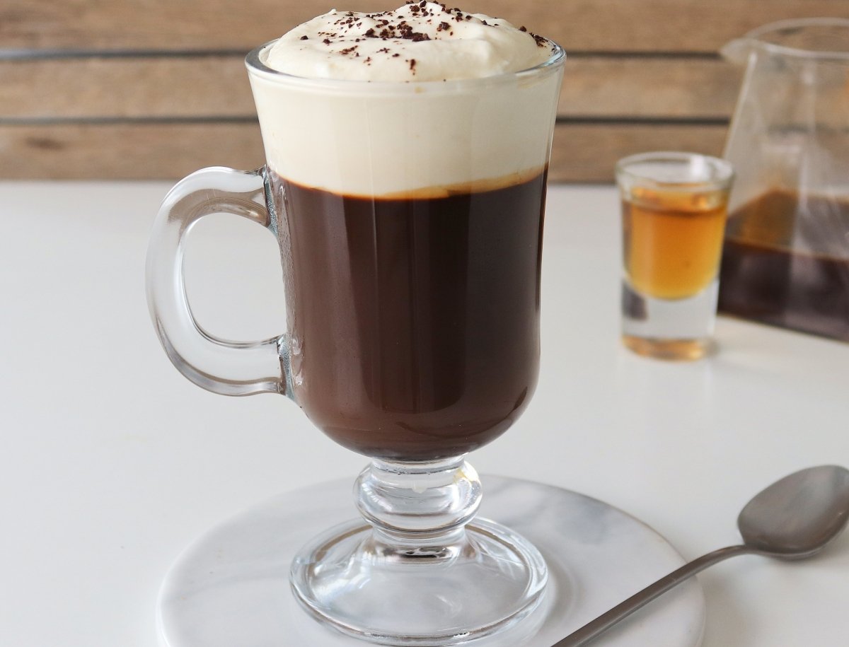 Irish coffee cocktail close up