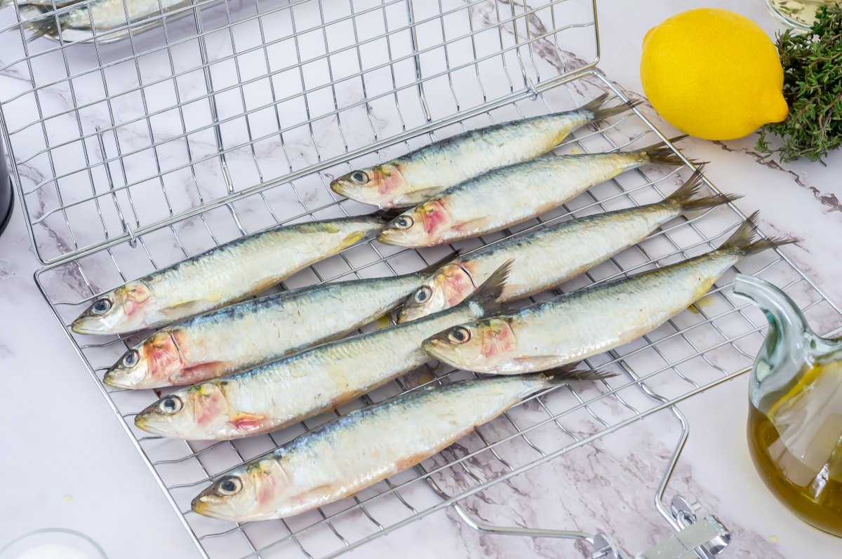 Colocar las sardinas en la parrilla para haceras a las brasas