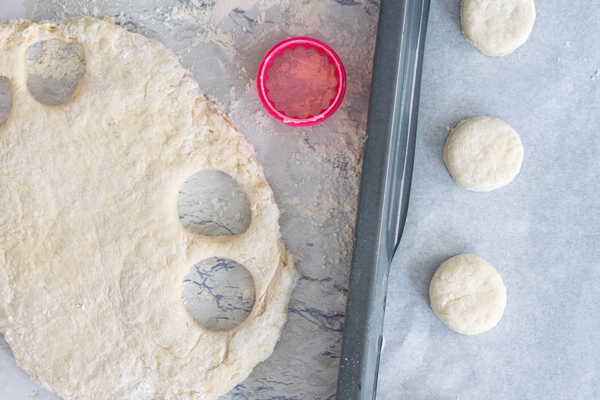 Cut the dough for English scones