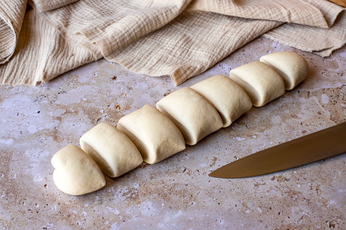 Cutting Chinese bread dough