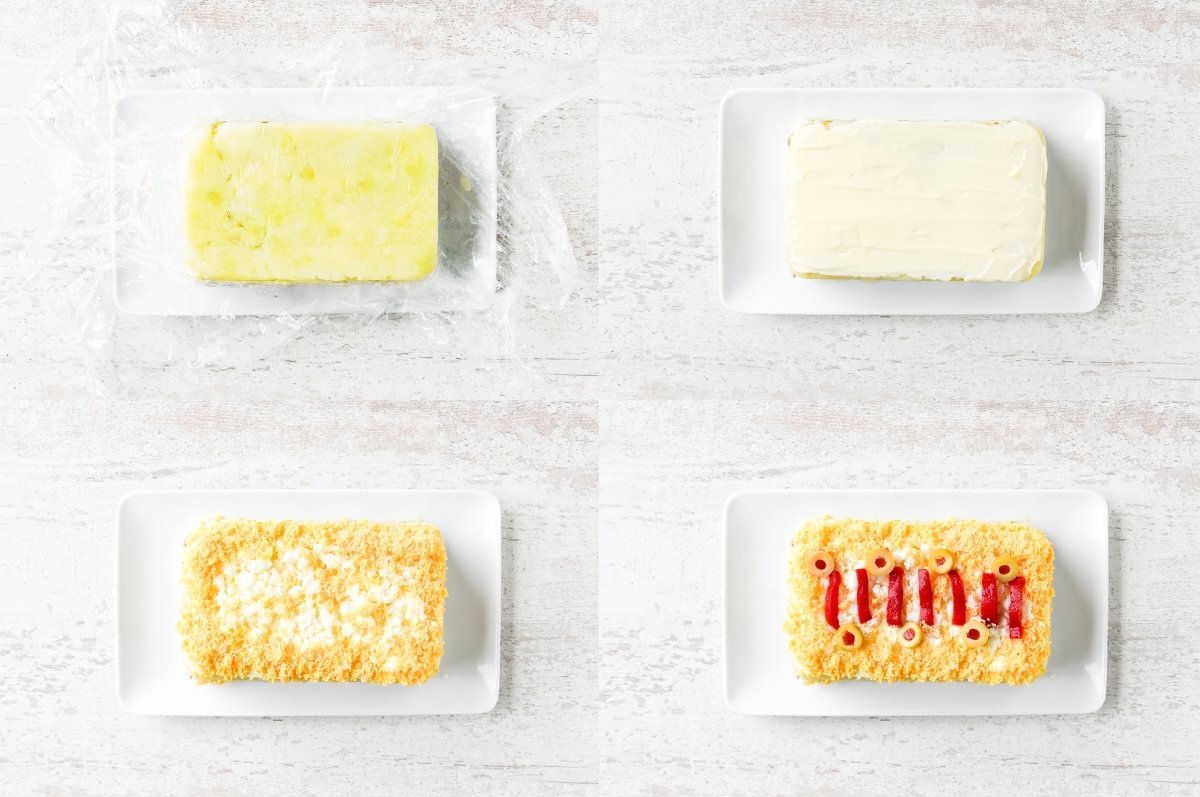 Decoramos el pastel de patata y atún