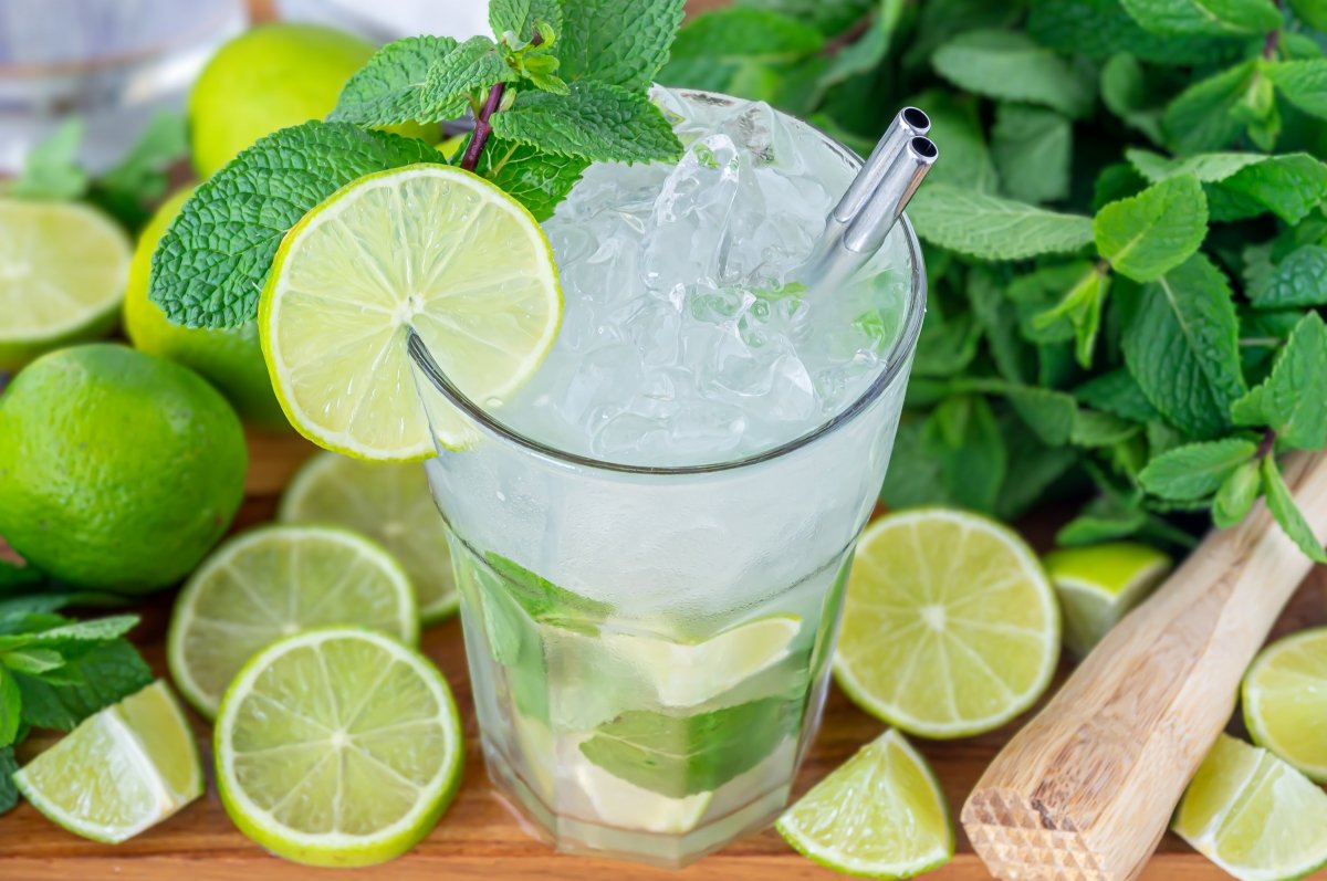 Garnish the mojito with lime and mint
