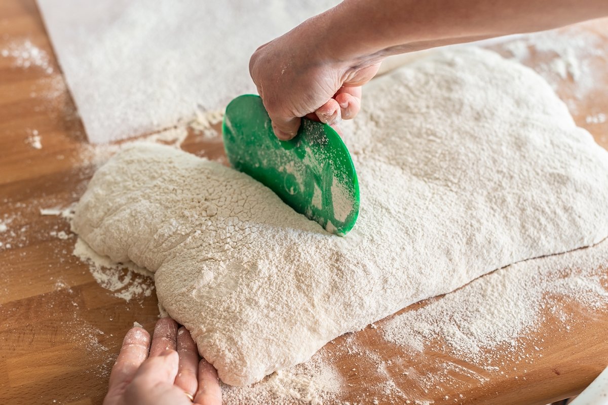 Divide the dough into ciabattas