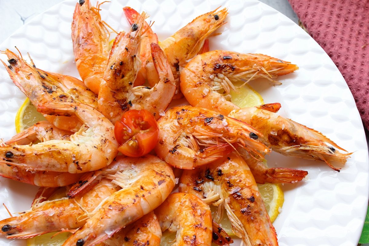 Plate of grilled prawns