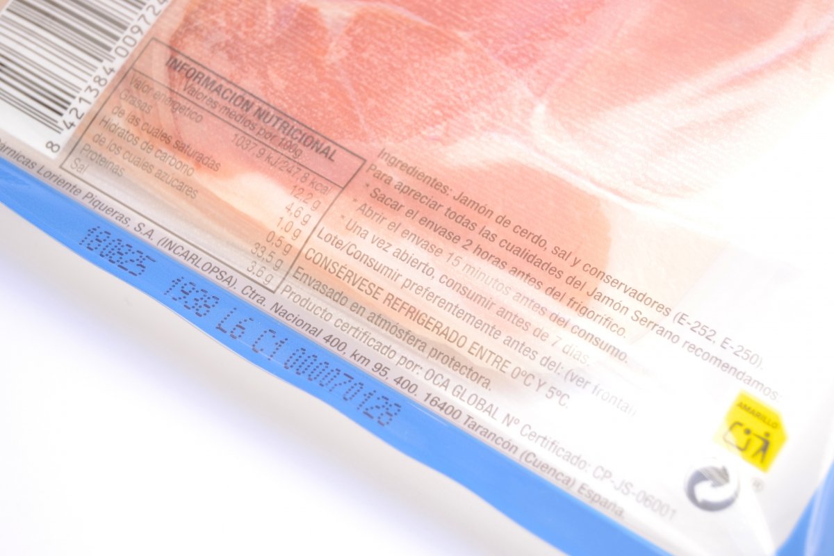Etiquetado del jamón serrano curado Mercadona