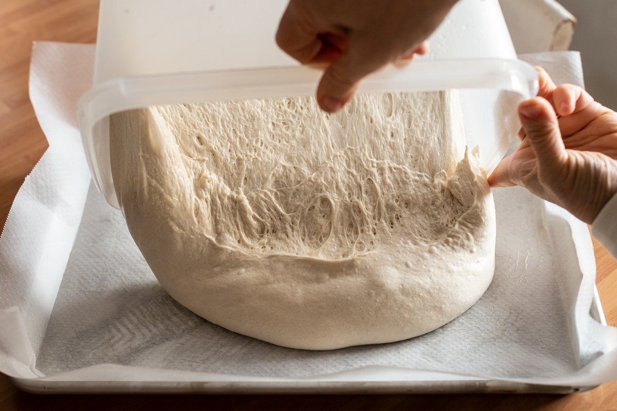 Spread the focaccia in the mold