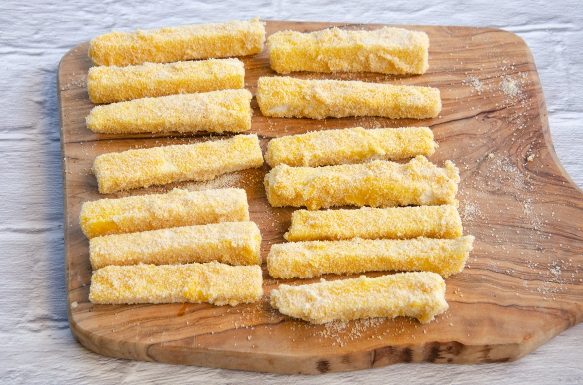 Breaded and dried cheese fingers
