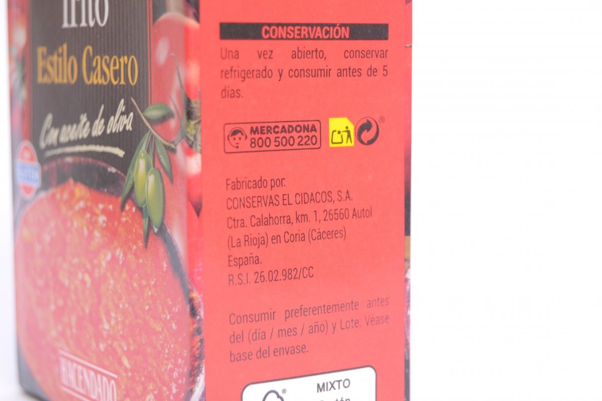 Forma de conservar e tomate Hacendado y datos del fabricante