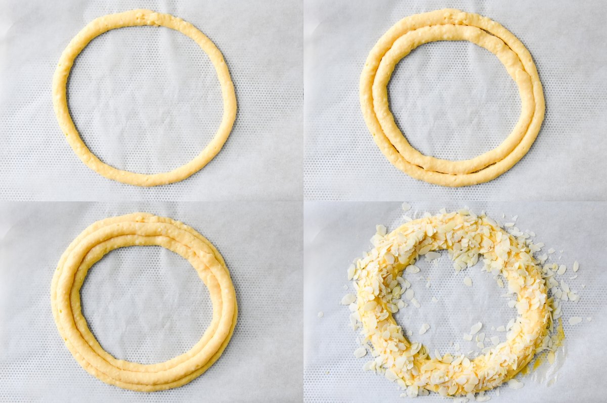 Formamos el París-Brest y decoramos con almendras