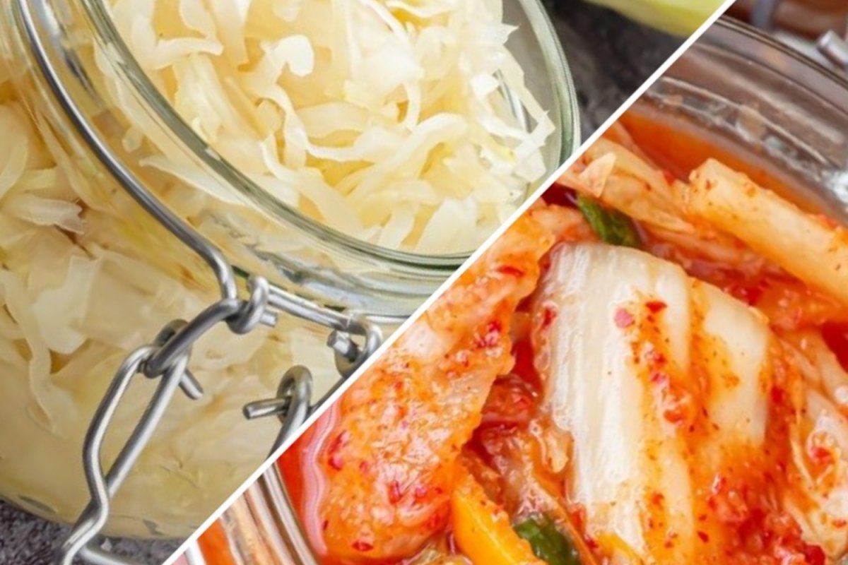 Fotografía comparativa de chucrut y kimchi