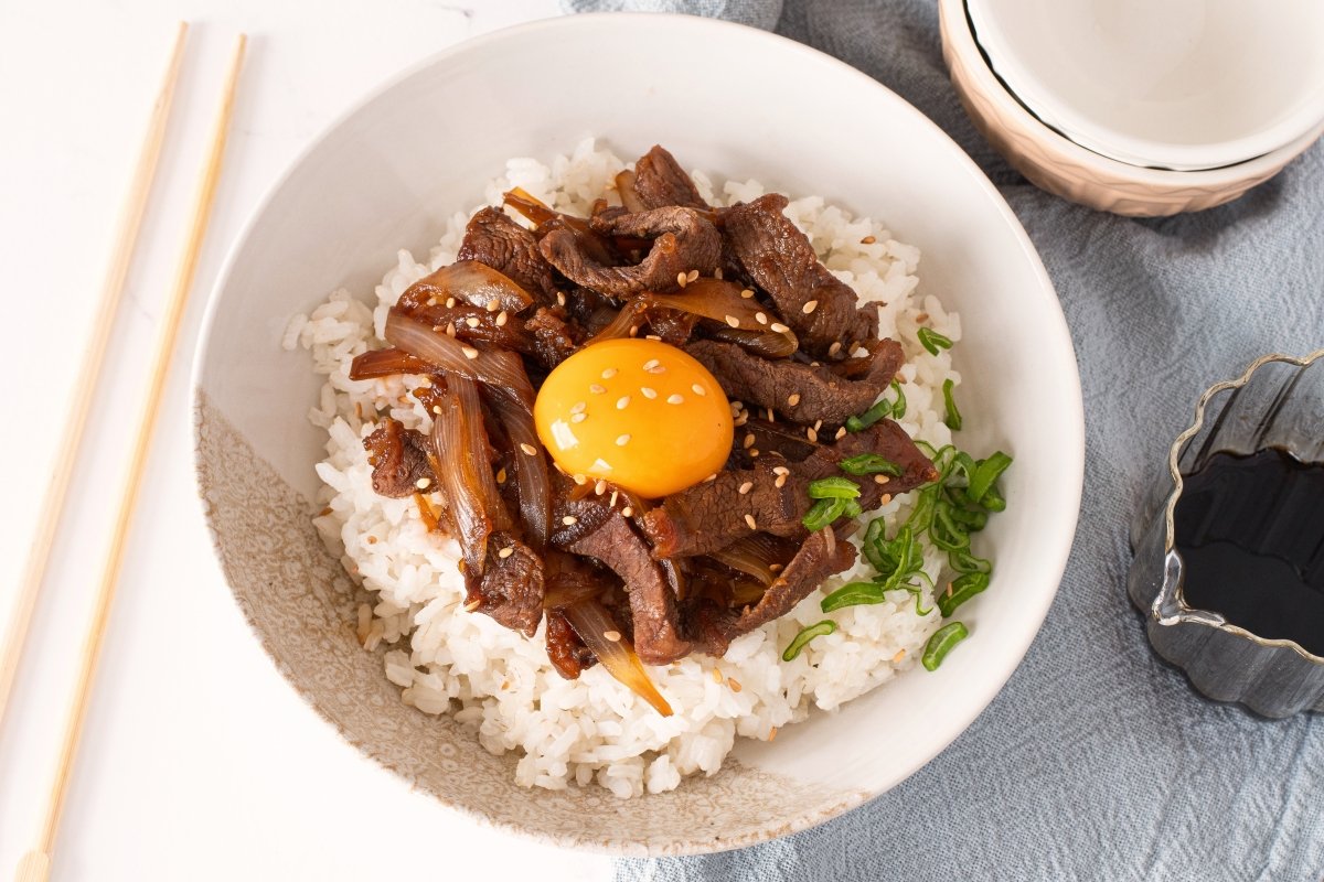 Gyudon en el plato