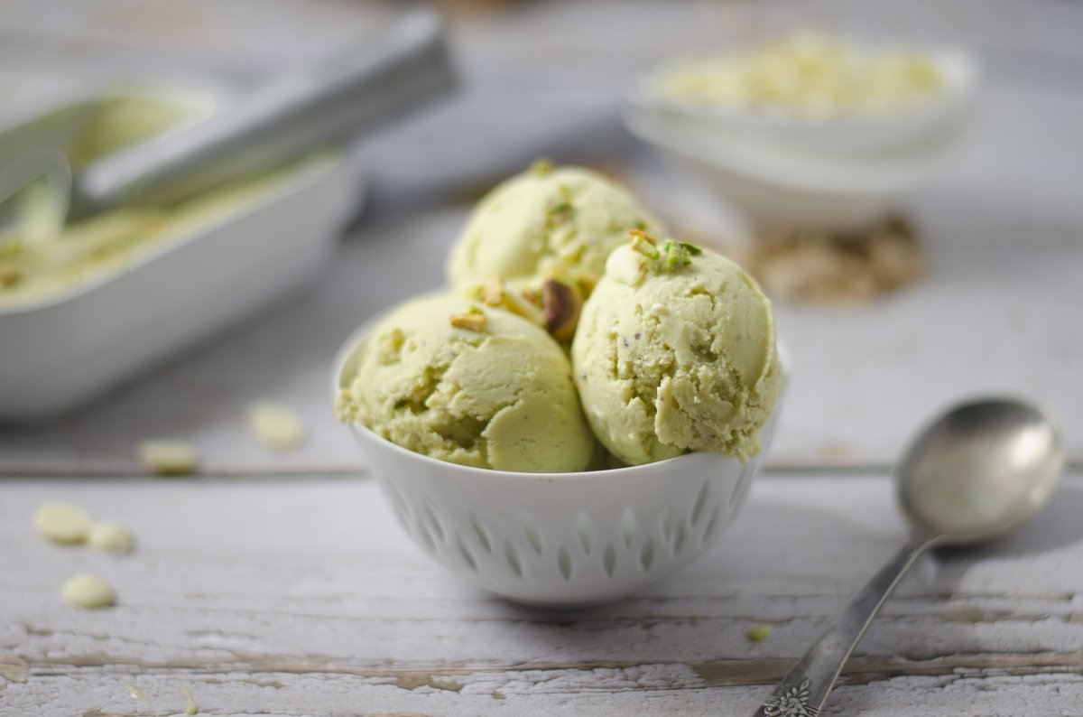 Homemade pistachio ice cream ready to taste