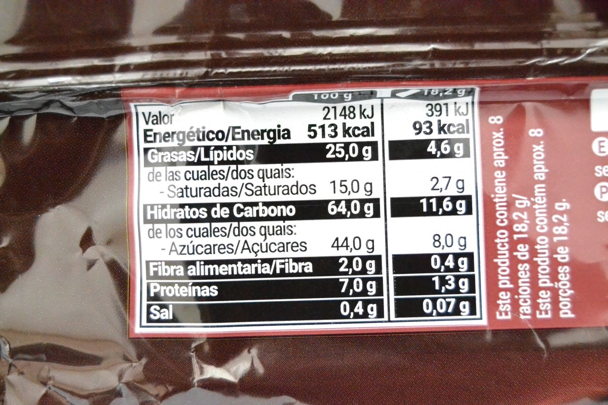 Información nutricional de las galletas Hacendado de chocolate