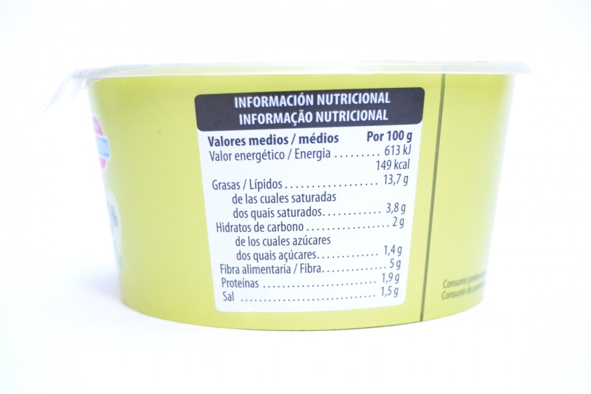 Información nutricional del guacamole Hacendado