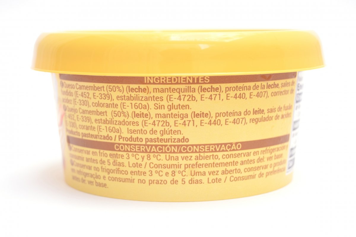 Información sobre ingredientes y conservación del queso Camembert crema de Mercadona