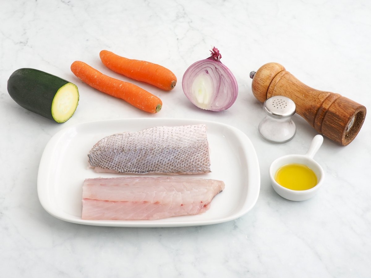 Ingredientes de la corvina en papillote