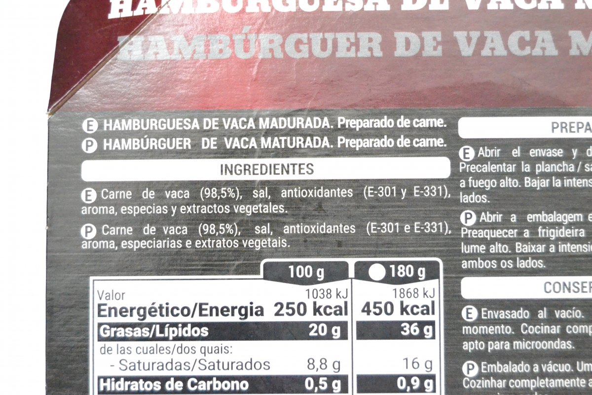 Ingredientes de la hamburguesa de Mercadona con carne madurada