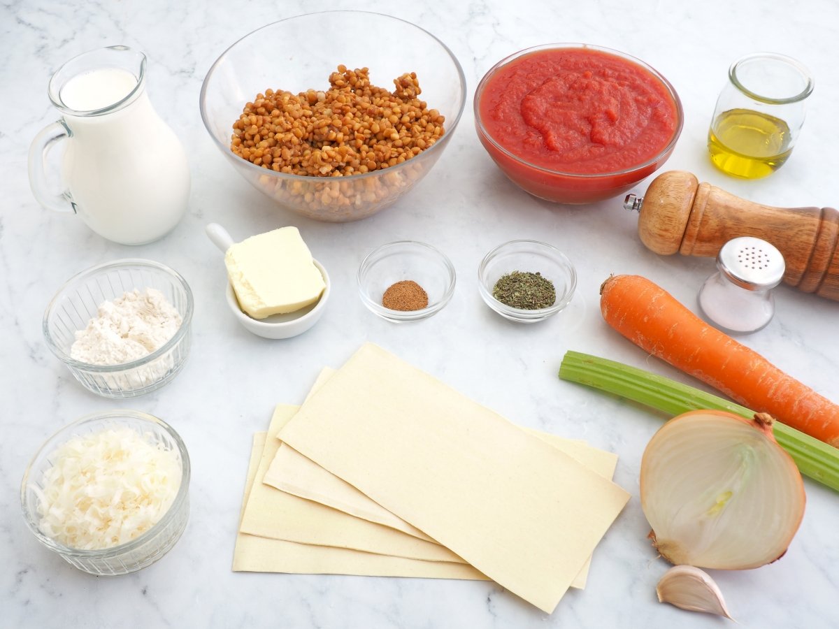 Ingredientes de la lasaña de lentejas