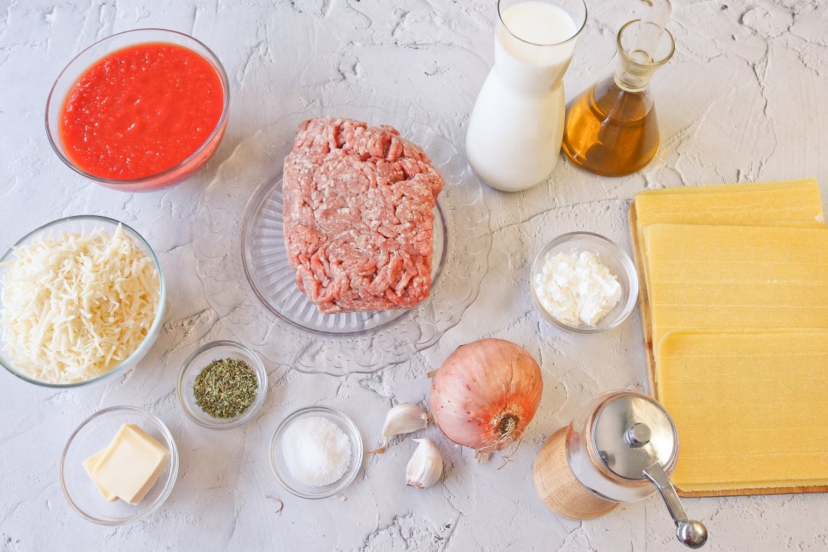 Ingredientes de la lasaña sin gluten