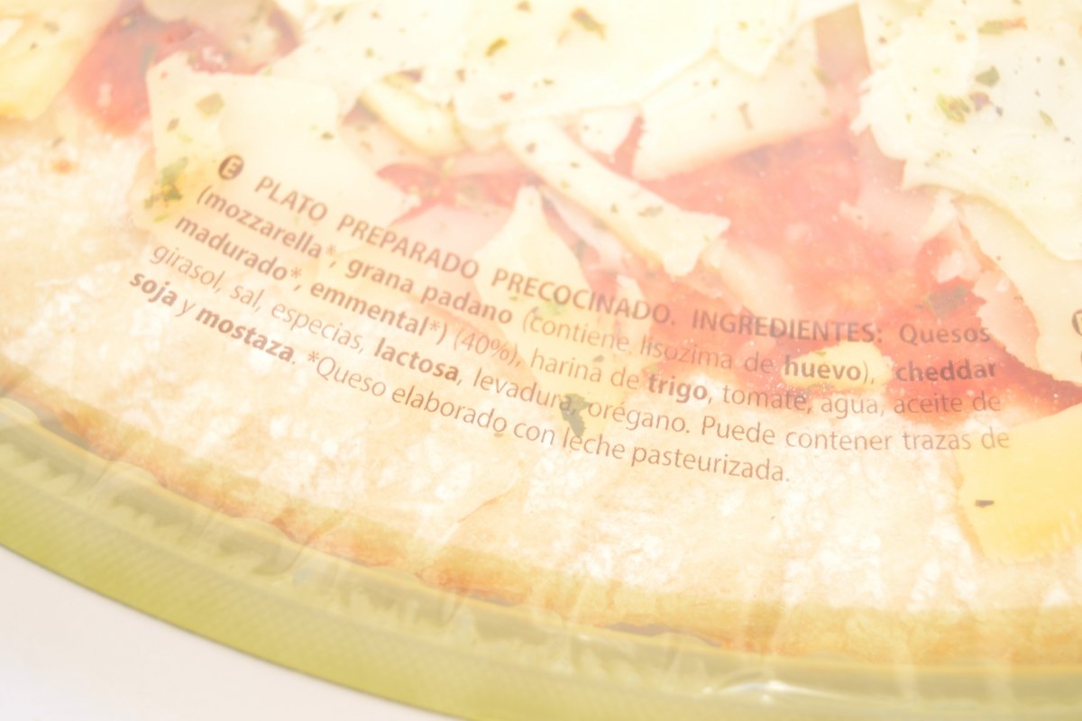 Ingredientes de la pizza Hacendado de queso de tamaño individual