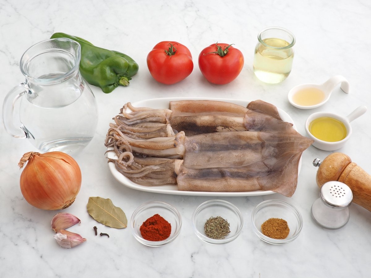 Ingredientes de la pota en salsa