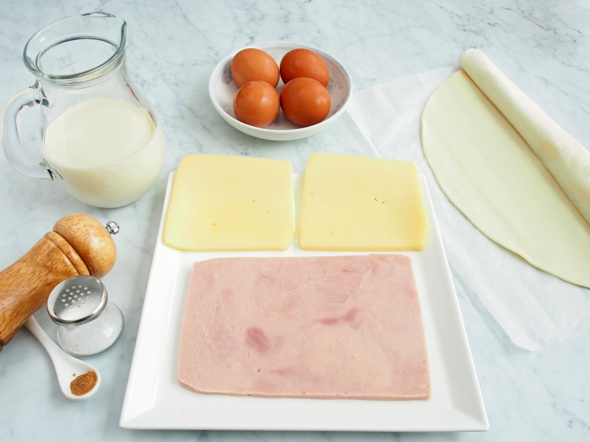 Ingredientes de la quiche de jamón y queso