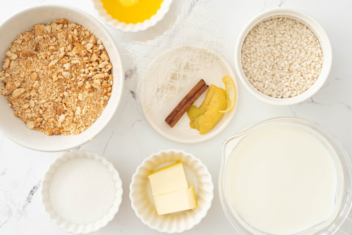 Ingredientes de la tarta de arroz con leche