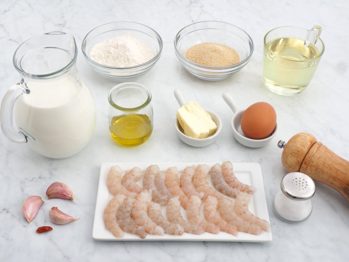 Ingredientes de las croquetas de gambas al ajillo