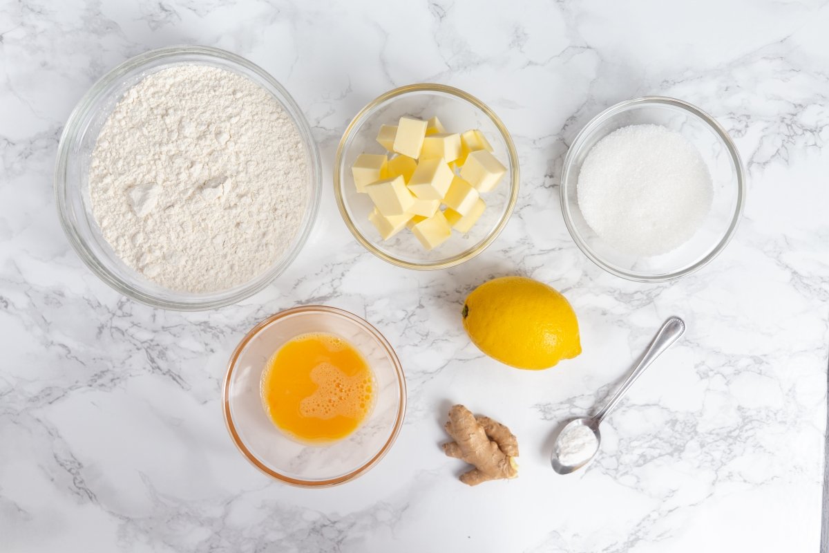 Ingredients for lemon and ginger cookies