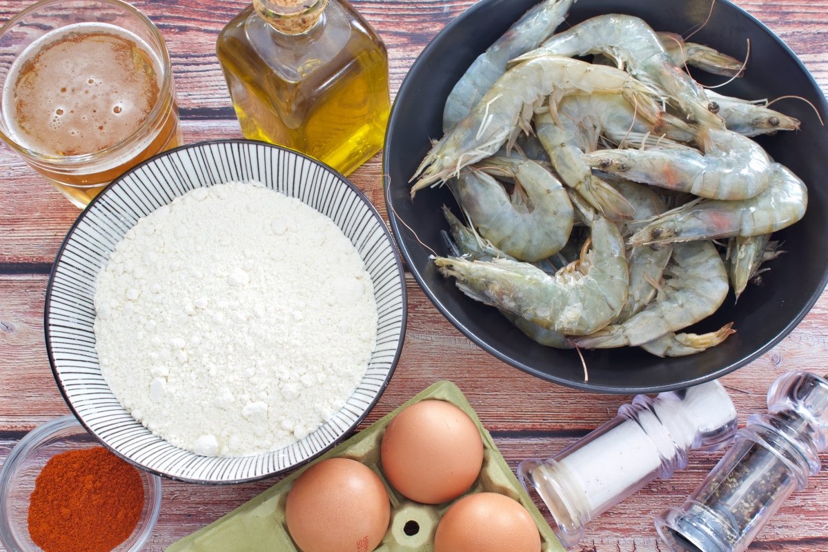 Ingredientes de las gambas a la gabardina