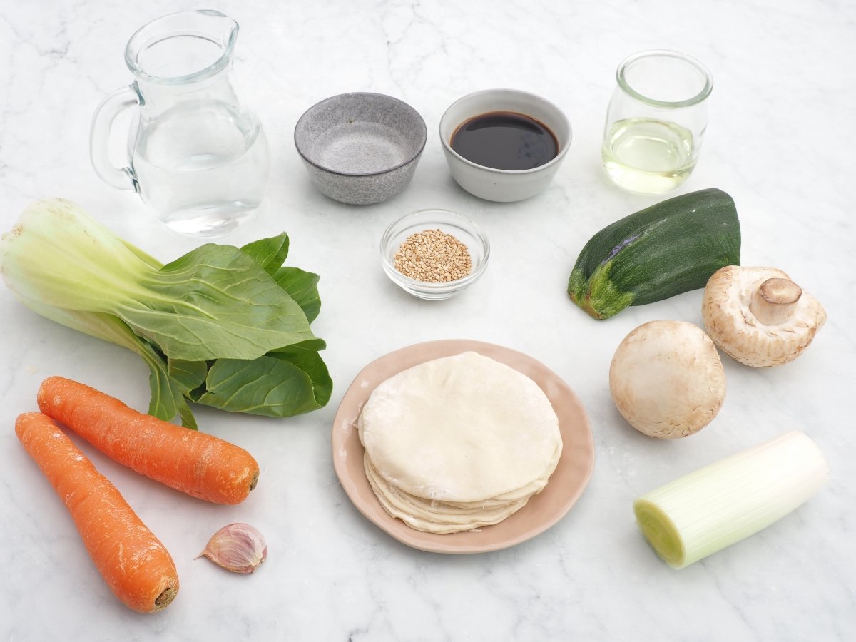Ingredientes de las gyozas de verduras