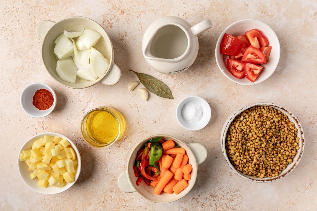 Ingredientes de las lentejas con verduras en Thermomix