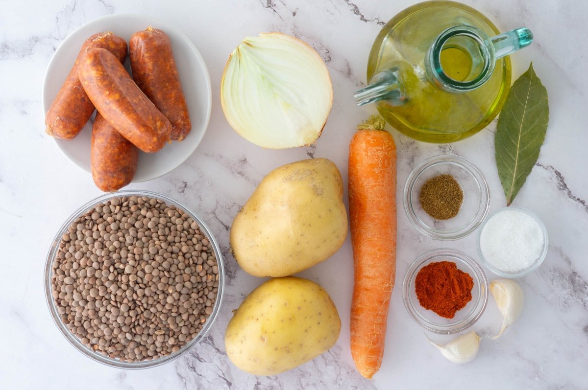 Ingredientes de las lentejas en olla exprés