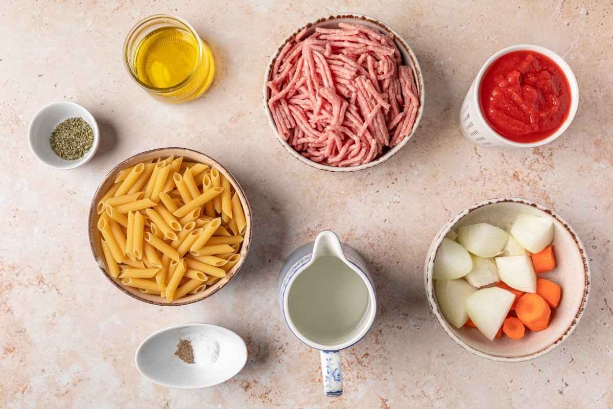 Ingredientes de los macarrones a la boloñesa en Thermomix