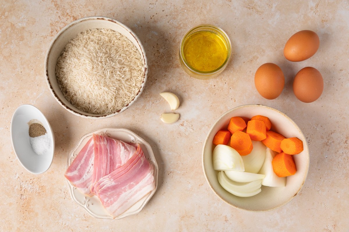 Ingredientes del arroz nelba con y sin Thermomix