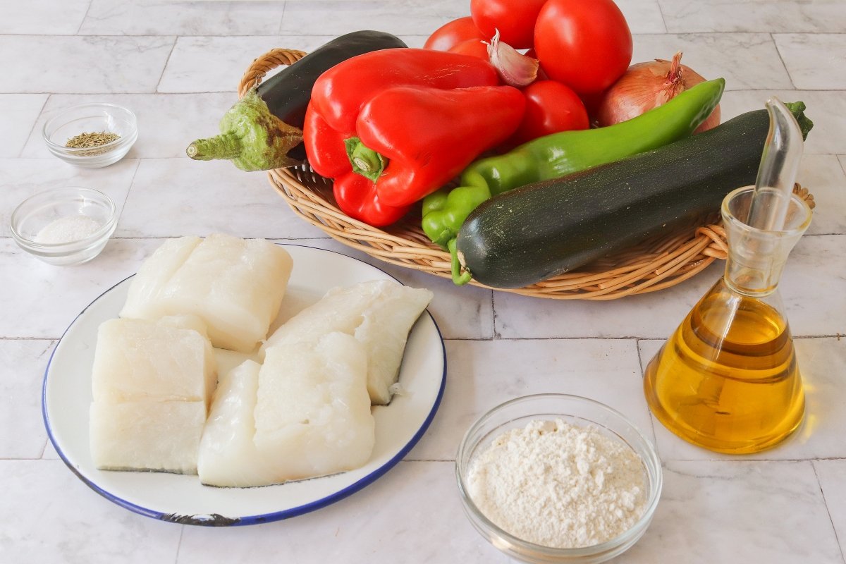 Ingredientes del bacalao con samfaina