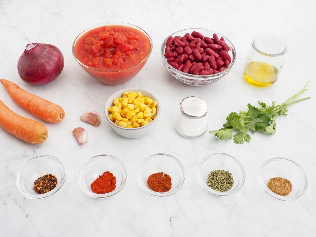 Ingredientes del chili sin carne